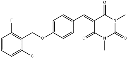 5-((4-[(2-CHLORO-6-FLUOROBENZYL)OXY]PHENYL)METHYLENE)-1,3-DIMETHYL-2,4,6(1H,3H,5H)-PYRIMIDINETRIONE Struktur