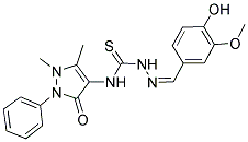 4-HYDROXY-3-METHOXYBENZALDEHYDE N-(1,5-DIMETHYL-3-OXO-2-PHENYL-2,3-DIHYDRO-1H-PYRAZOL-4-YL)THIOSEMICARBAZONE Struktur