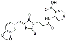 2-((3-[(5Z)-5-(1,3-BENZODIOXOL-5-YLMETHYLENE)-4-OXO-2-THIOXO-1,3-THIAZOLIDIN-3-YL]PROPANOYL)AMINO)BENZOIC ACID Struktur