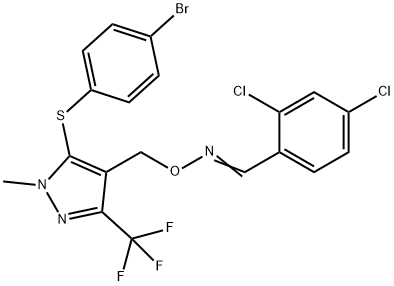 2,4-DICHLOROBENZENECARBALDEHYDE O-([5-[(4-BROMOPHENYL)SULFANYL]-1-METHYL-3-(TRIFLUOROMETHYL)-1H-PYRAZOL-4-YL]METHYL)OXIME Struktur