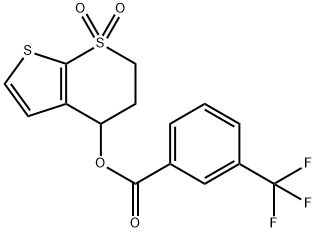 1,1-DIOXO-1,2,3,4-TETRAHYDRO-1LAMBDA6-THIENO[2,3-B]THIOPYRAN-4-YL 3-(TRIFLUOROMETHYL)BENZENECARBOXYLATE Struktur