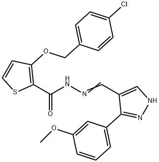 3-[(4-CHLOROBENZYL)OXY]-N'-((E)-[3-(3-METHOXYPHENYL)-1H-PYRAZOL-4-YL]METHYLIDENE)-2-THIOPHENECARBOHYDRAZIDE Struktur