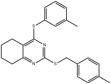 2-[(4-METHYLBENZYL)SULFANYL]-4-[(3-METHYLPHENYL)SULFANYL]-5,6,7,8-TETRAHYDROQUINAZOLINE Struktur