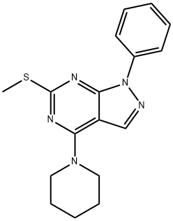 6-(METHYLSULFANYL)-1-PHENYL-4-PIPERIDINO-1H-PYRAZOLO[3,4-D]PYRIMIDINE Struktur