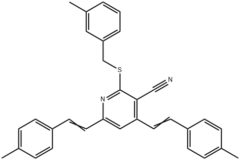 2-[(3-METHYLBENZYL)SULFANYL]-4,6-BIS(4-METHYLSTYRYL)NICOTINONITRILE Struktur