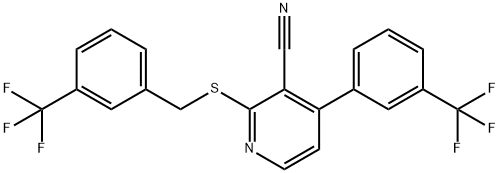 2-([3-(TRIFLUOROMETHYL)BENZYL]SULFANYL)-4-[3-(TRIFLUOROMETHYL)PHENYL]NICOTINONITRILE Struktur