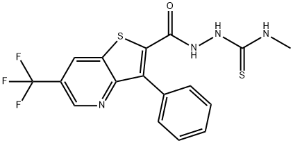 N-METHYL-2-([3-PHENYL-6-(TRIFLUOROMETHYL)THIENO[3,2-B]PYRIDIN-2-YL]CARBONYL)-1-HYDRAZINECARBOTHIOAMIDE Struktur