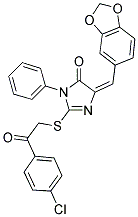 (5E)-5-(1,3-BENZODIOXOL-5-YLMETHYLENE)-2-{[2-(4-CHLOROPHENYL)-2-OXOETHYL]THIO}-3-PHENYL-3,5-DIHYDRO-4H-IMIDAZOL-4-ONE Struktur