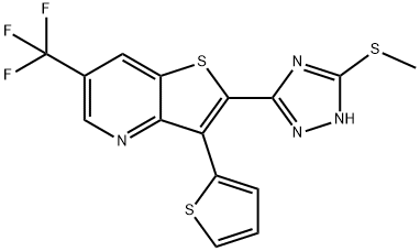 2-[5-(METHYLSULFANYL)-4H-1,2,4-TRIAZOL-3-YL]-3-(2-THIENYL)-6-(TRIFLUOROMETHYL)THIENO[3,2-B]PYRIDINE Struktur