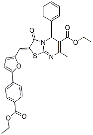 (Z)-ETHYL 2-((5-(4-(ETHOXYCARBONYL)PHENYL)FURAN-2-YL)METHYLENE)-7-METHYL-3-OXO-5-PHENYL-3,5-DIHYDRO-2H-THIAZOLO[3,2-A]PYRIMIDINE-6-CARBOXYLATE Struktur