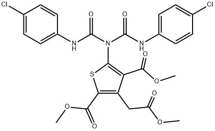 DIMETHYL 5-(BIS[(4-CHLOROANILINO)CARBONYL]AMINO)-3-(2-METHOXY-2-OXOETHYL)-2,4-THIOPHENEDICARBOXYLATE Struktur