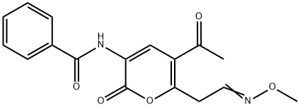 N-(5-ACETYL-6-[2-(METHOXYIMINO)ETHYL]-2-OXO-2H-PYRAN-3-YL)BENZENECARBOXAMIDE Struktur