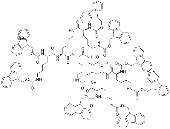 FMOC-LYS(FMOC)-LYS[FMOC-LYS(FMOC)]-LYS[FMOC-LYS(FMOC)-LYS[FMOC-LYS(FMOC)]]-BETA-ALA-O-WANG RESIN Struktur