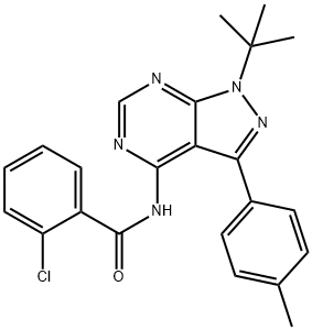 N-[1-(TERT-BUTYL)-3-(4-METHYLPHENYL)-1H-PYRAZOLO[3,4-D]PYRIMIDIN-4-YL]-2-CHLOROBENZENECARBOXAMIDE Struktur