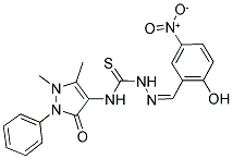 2-HYDROXY-5-NITROBENZALDEHYDE N-(1,5-DIMETHYL-3-OXO-2-PHENYL-2,3-DIHYDRO-1H-PYRAZOL-4-YL)THIOSEMICARBAZONE Struktur