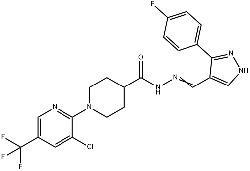 1-[3-CHLORO-5-(TRIFLUOROMETHYL)-2-PYRIDINYL]-N'-((E)-[3-(4-FLUOROPHENYL)-1H-PYRAZOL-4-YL]METHYLIDENE)-4-PIPERIDINECARBOHYDRAZIDE Struktur