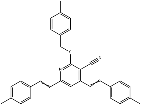 2-[(4-METHYLBENZYL)SULFANYL]-4,6-BIS(4-METHYLSTYRYL)NICOTINONITRILE Struktur