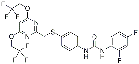 N-[4-[[[4,6-BIS(2,2,2-TRIFLUOROETHOXY)PYRIMIDIN-2-YL]METHYL]THIO]PHENYL]-N'-(2,4-DIFLUOROPHENYL)UREA Struktur