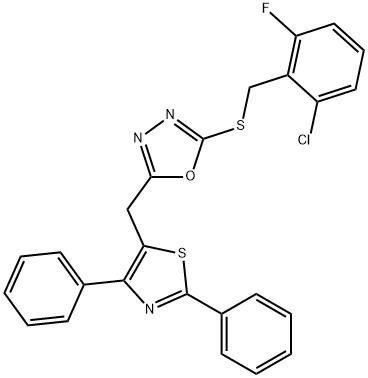 2-CHLORO-6-FLUOROBENZYL 5-[(2,4-DIPHENYL-1,3-THIAZOL-5-YL)METHYL]-1,3,4-OXADIAZOL-2-YL SULFIDE Struktur