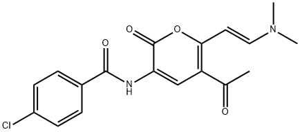 N-(5-ACETYL-6-[2-(DIMETHYLAMINO)VINYL]-2-OXO-2H-PYRAN-3-YL)-4-CHLOROBENZENECARBOXAMIDE Struktur