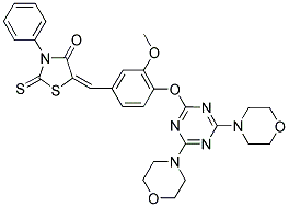 (E)-5-(4-(4,6-DIMORPHOLINO-1,3,5-TRIAZIN-2-YLOXY)-3-METHOXYBENZYLIDENE)-3-PHENYL-2-THIOXOTHIAZOLIDIN-4-ONE Struktur