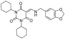 5-((BENZO[D][1,3]DIOXOL-5-YLMETHYLAMINO)METHYLENE)-1,3-DICYCLOHEXYLPYRIMIDINE-2,4,6(1H,3H,5H)-TRIONE Struktur