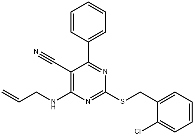 4-(ALLYLAMINO)-2-[(2-CHLOROBENZYL)SULFANYL]-6-PHENYL-5-PYRIMIDINECARBONITRILE Struktur