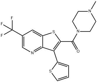 (4-METHYLPIPERAZINO)[3-(2-THIENYL)-6-(TRIFLUOROMETHYL)THIENO[3,2-B]PYRIDIN-2-YL]METHANONE Struktur