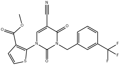 METHYL 2-[5-CYANO-2,4-DIOXO-3-[3-(TRIFLUOROMETHYL)BENZYL]-3,4-DIHYDRO-1(2H)-PYRIMIDINYL]-3-THIOPHENECARBOXYLATE Struktur