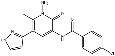 N-[1-AMINO-6-METHYL-2-OXO-5-(1H-PYRAZOL-5-YL)-1,2-DIHYDRO-3-PYRIDINYL]-4-CHLOROBENZENECARBOXAMIDE Struktur