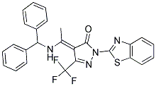 (E)-4-(1-(BENZHYDRYLAMINO)ETHYLIDENE)-1-(BENZO[D]THIAZOL-2-YL)-3-(TRIFLUOROMETHYL)-1H-PYRAZOL-5(4H)-ONE Struktur