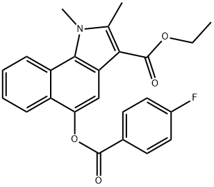 ETHYL 5-[(4-FLUOROBENZOYL)OXY]-1,2-DIMETHYL-1H-BENZO[G]INDOLE-3-CARBOXYLATE Struktur