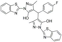 4,4'-((4-FLUOROPHENYL)METHYLENE)BIS(1-(BENZO[D]THIAZOL-2-YL)-3-METHYL-1H-PYRAZOL-5-OL) Struktur