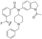 N-(1-ACETYL-2,3-DIHYDRO-(1H)-INDOL-6-YL)-N-(1-BENZYLPIPERIDIN-4-YL)-3-(TRIFLUOROMETHYL)BENZAMIDE Struktur