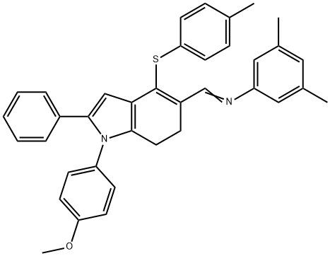 N-((E)-(1-(4-METHOXYPHENYL)-4-[(4-METHYLPHENYL)SULFANYL]-2-PHENYL-6,7-DIHYDRO-1H-INDOL-5-YL)METHYLIDENE)-3,5-DIMETHYLANILINE Struktur