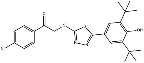 1-(4-CHLOROPHENYL)-2-((5-[3,5-DI(TERT-BUTYL)-4-HYDROXYPHENYL]-1,3,4-THIADIAZOL-2-YL)SULFANYL)-1-ETHANONE Struktur