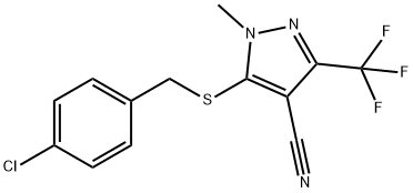 5-[(4-CHLOROBENZYL)SULFANYL]-1-METHYL-3-(TRIFLUOROMETHYL)-1H-PYRAZOLE-4-CARBONITRILE Struktur