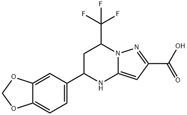 5-BENZO[1,3]DIOXOL-5-YL-7-TRIFLUOROMETHYL-4,5,6,7-TETRAHYDRO-PYRAZOLO[1,5-A]PYRIMIDINE-2-CARBOXYLIC ACID Struktur