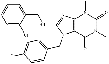 8-[(2-CHLOROBENZYL)AMINO]-7-(4-FLUOROBENZYL)-1,3-DIMETHYL-3,7-DIHYDRO-1H-PURINE-2,6-DIONE Struktur