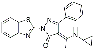 (4E)-2-(1,3-BENZOTHIAZOL-2-YL)-4-[1-(CYCLOPROPYLAMINO)ETHYLIDENE]-5-PHENYL-2,4-DIHYDRO-3H-PYRAZOL-3-ONE Struktur