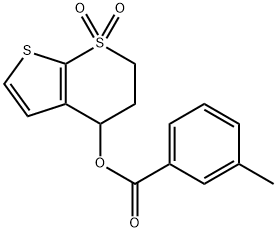 1,1-DIOXO-1,2,3,4-TETRAHYDRO-1LAMBDA6-THIENO[2,3-B]THIOPYRAN-4-YL 3-METHYLBENZENECARBOXYLATE Struktur