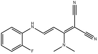 2-[1-(DIMETHYLAMINO)-3-(2-FLUOROANILINO)-2-PROPENYLIDENE]MALONONITRILE Struktur