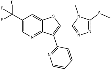 2-[4-METHYL-5-(METHYLSULFANYL)-4H-1,2,4-TRIAZOL-3-YL]-3-(2-PYRIDINYL)-6-(TRIFLUOROMETHYL)THIENO[3,2-B]PYRIDINE Struktur