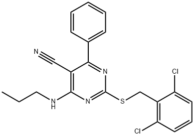 2-[(2,6-DICHLOROBENZYL)SULFANYL]-4-PHENYL-6-(PROPYLAMINO)-5-PYRIMIDINECARBONITRILE Struktur