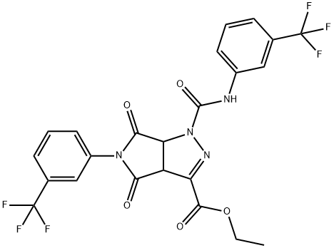 ETHYL 4,6-DIOXO-1-([3-(TRIFLUOROMETHYL)ANILINO]CARBONYL)-5-[3-(TRIFLUOROMETHYL)PHENYL]-1,3A,4,5,6,6A-HEXAHYDROPYRROLO[3,4-C]PYRAZOLE-3-CARBOXYLATE Struktur