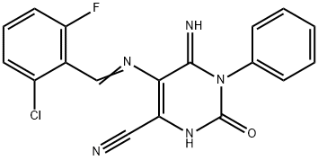 5-(1-AZA-2-(2-CHLORO-6-FLUOROPHENYL)VINYL)-4-IMINO-2-OXO-3-PHENYL-1H-1,3-DIAZINE-6-CARBONITRILE Struktur