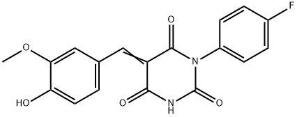 (5E)-1-(4-FLUOROPHENYL)-5-(4-HYDROXY-3-METHOXYBENZYLIDENE)PYRIMIDINE-2,4,6(1H,3H,5H)-TRIONE Struktur