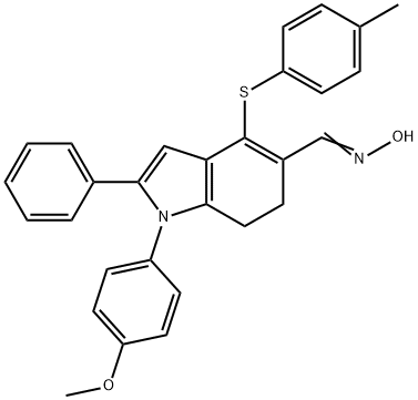 1-(4-METHOXYPHENYL)-4-[(4-METHYLPHENYL)SULFANYL]-2-PHENYL-6,7-DIHYDRO-1H-INDOLE-5-CARBALDEHYDE OXIME Struktur