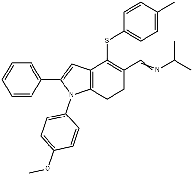 N-((E)-(1-(4-METHOXYPHENYL)-4-[(4-METHYLPHENYL)SULFANYL]-2-PHENYL-6,7-DIHYDRO-1H-INDOL-5-YL)METHYLIDENE)-2-PROPANAMINE Struktur