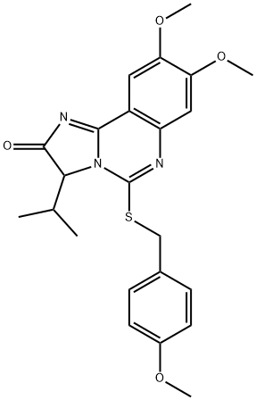 3-ISOPROPYL-8,9-DIMETHOXY-5-[(4-METHOXYBENZYL)SULFANYL]IMIDAZO[1,2-C]QUINAZOLIN-2(3H)-ONE Struktur